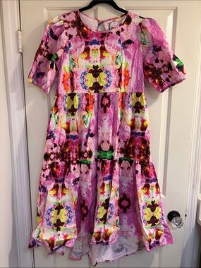 Vibrant Pink Multicolor Tiered Mini Dress Amanda Perna (Meaghan)